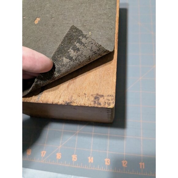 Wooden Dovetail Box Metal Blade Insert Hinged Lid Library card index oak vintage - Picture 7 of 16